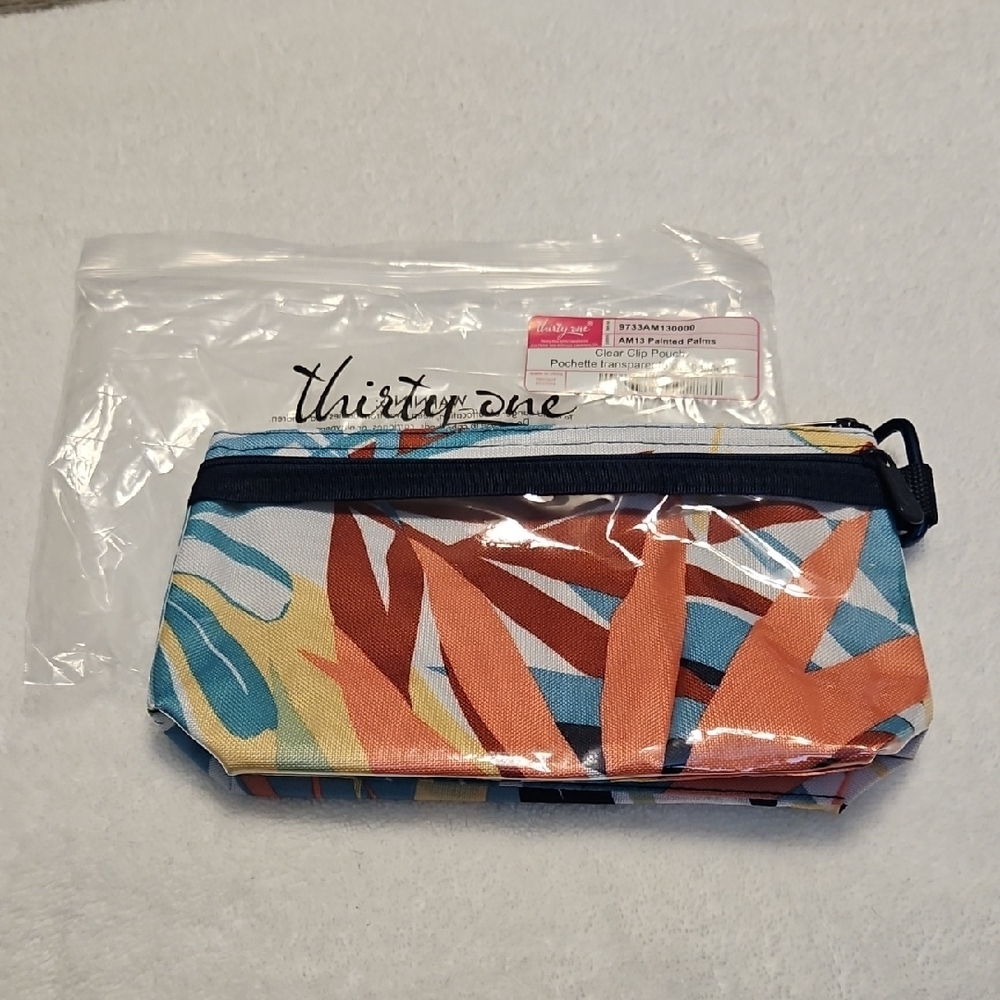 NWT Thirty-One Clear Clip Pouch with Blue and Yellow Accents